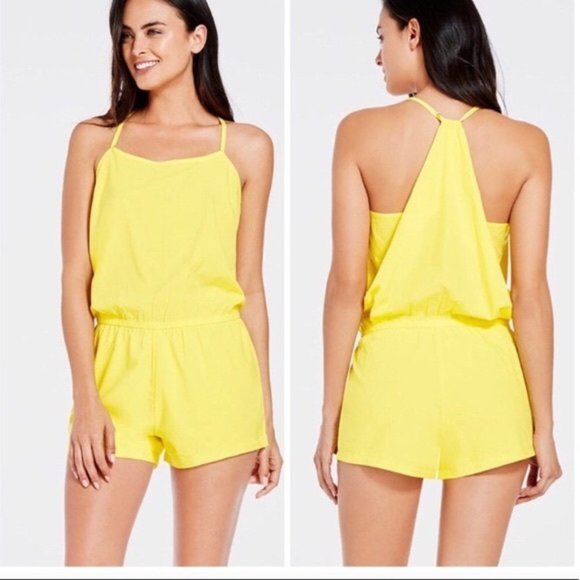 yellow shorts romper